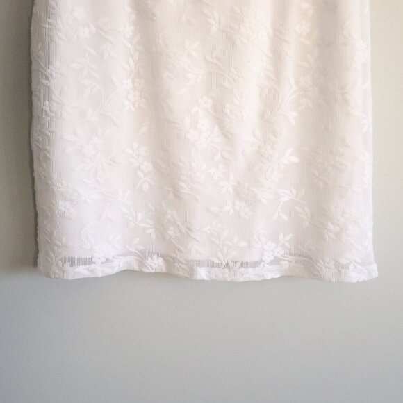 Vntg Mirrors Women's Sz Lrg White Square Neck Bridal Lined Midi Lace Dress - Picture 10 of 11